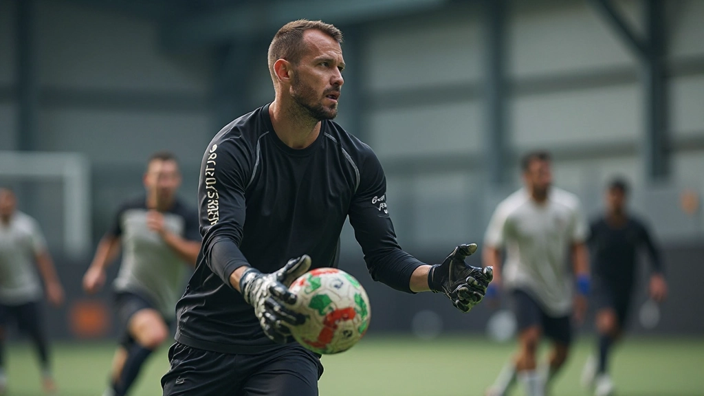 Multiple handball players executing attacking drill against goalkeeper during team training session