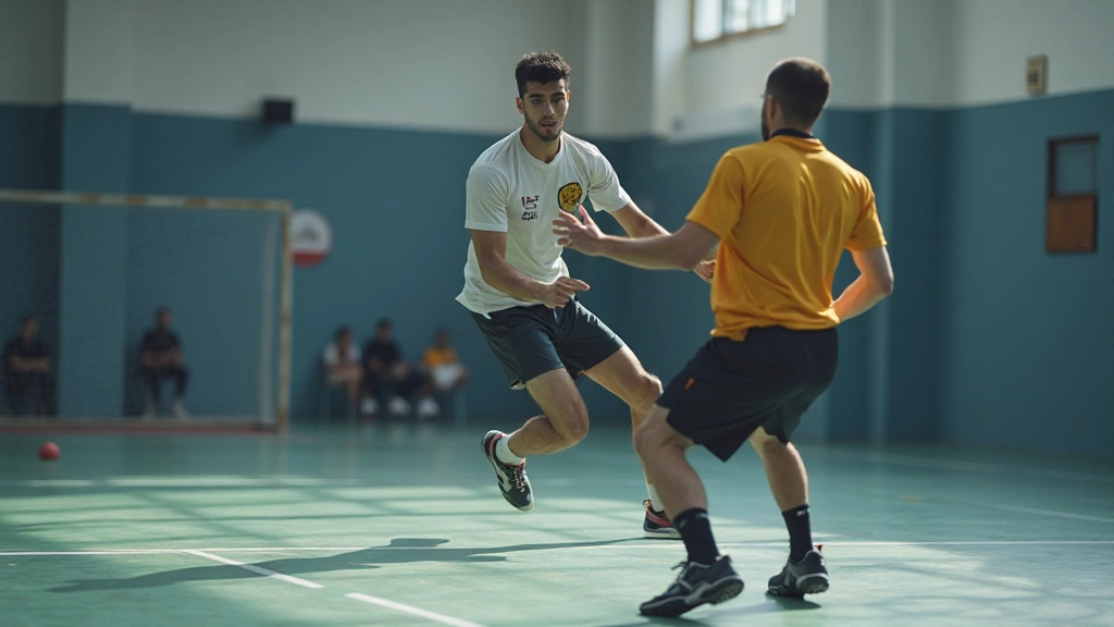 Professional handball player demonstrating shooting technique with proper form and positioning