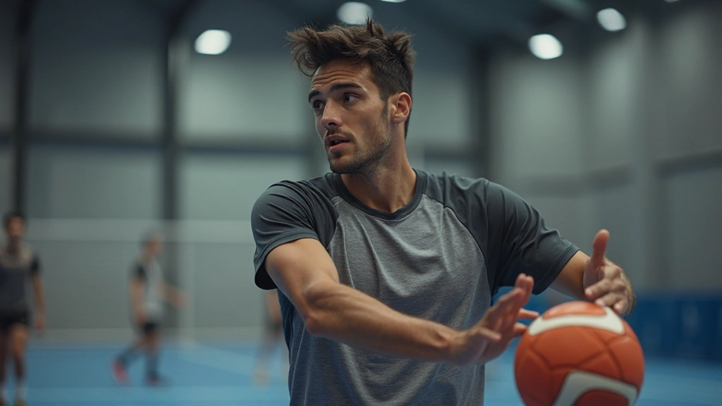 Professional handball player demonstrating shooting technique during training session