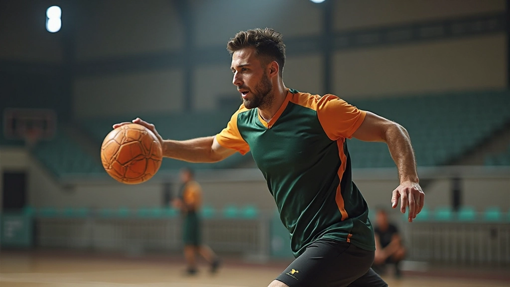Professional handball player demonstrating shooting technique during training